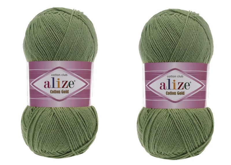 Alize Cotton Gold Yarn 55% Cotton 45% Acrylic Yarn Crochet Hand Knitting Art Lot of 2 Skeins 200gr 722yds (485-GREEN)
